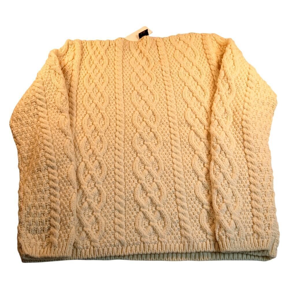 Designer Paul Jones New Ivory 100% Wool Cable Knit Pullover Sweater - Size Large - Picture 3 of 4